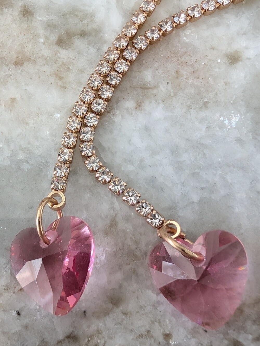 Pink Crystal Heart Drop Earrings